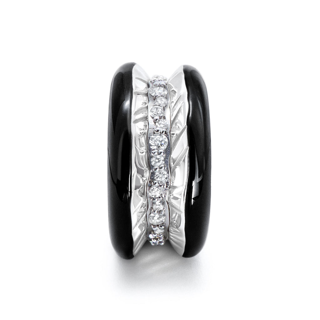 Antarctica Ice 18K Hvidguld Ring m. Lab-Grown Diamanter& Sort Emalje
