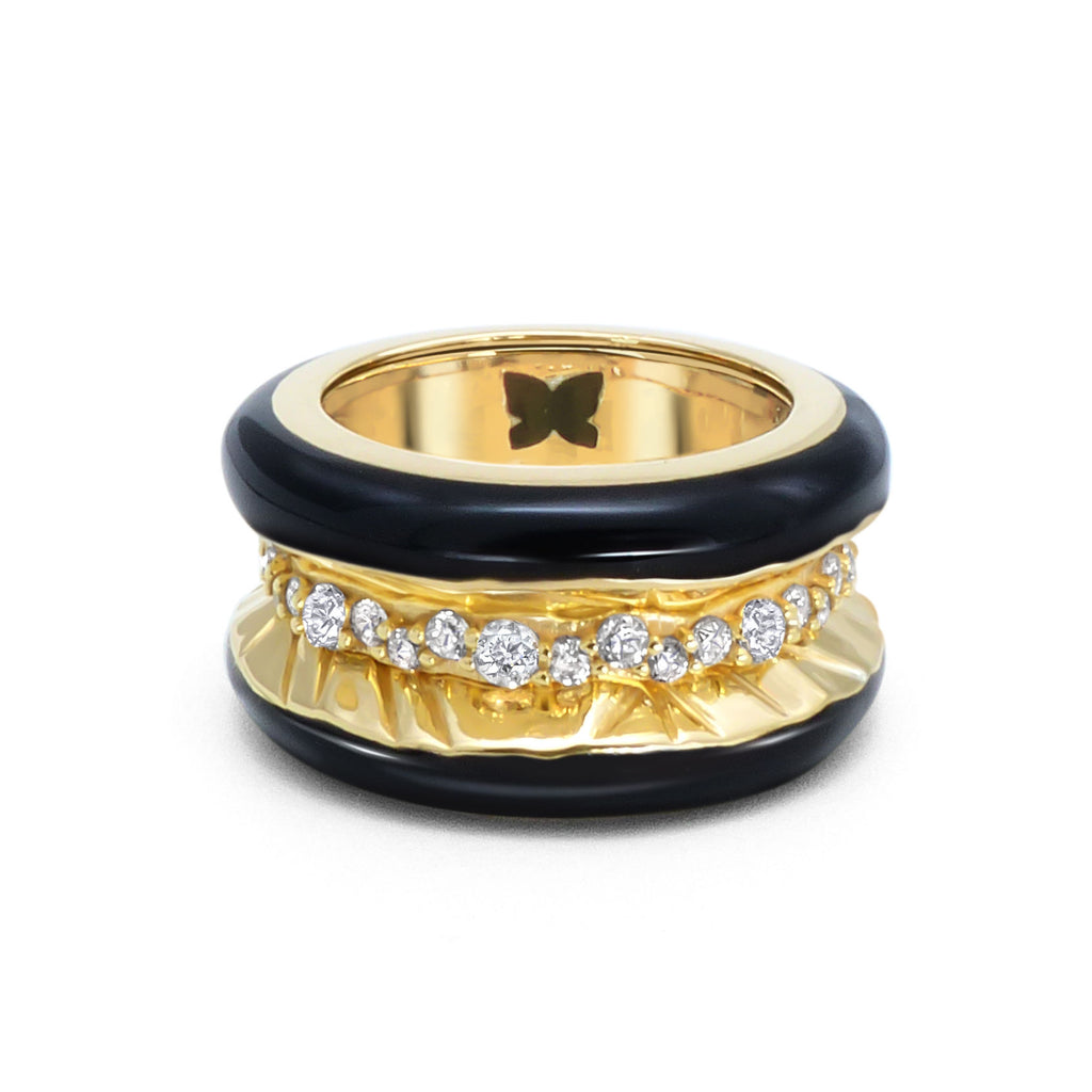 Antarctica Ice 18K Guld Ring m. Lab-Grown Diamanter& Sort Emalje