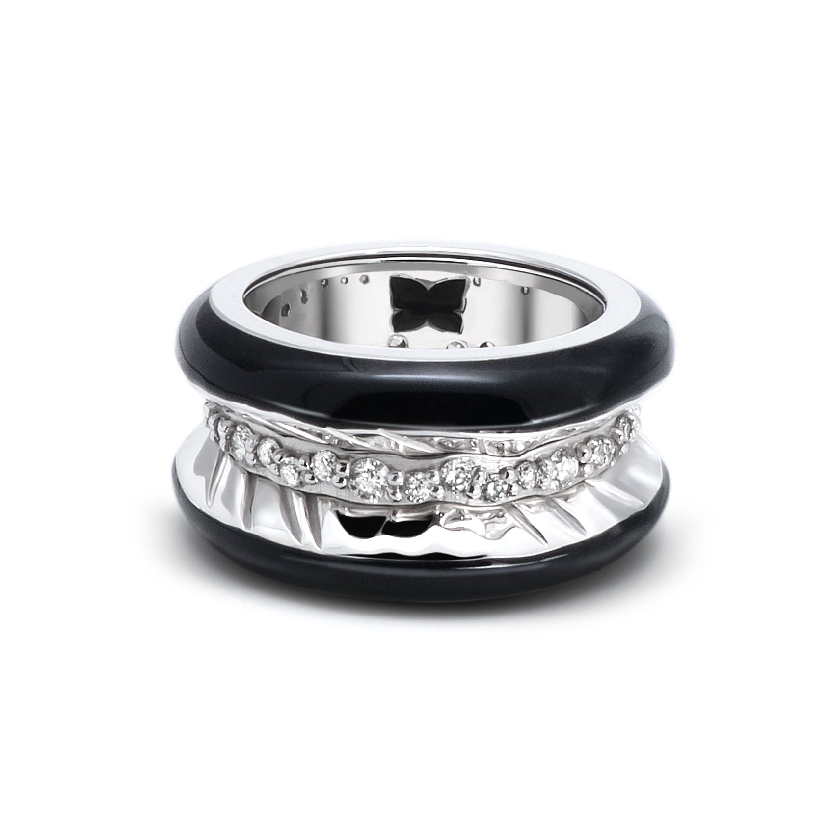 Antarctica Ice 18K Hvidguld Ring m. Lab-Grown Diamanter& Sort Emalje