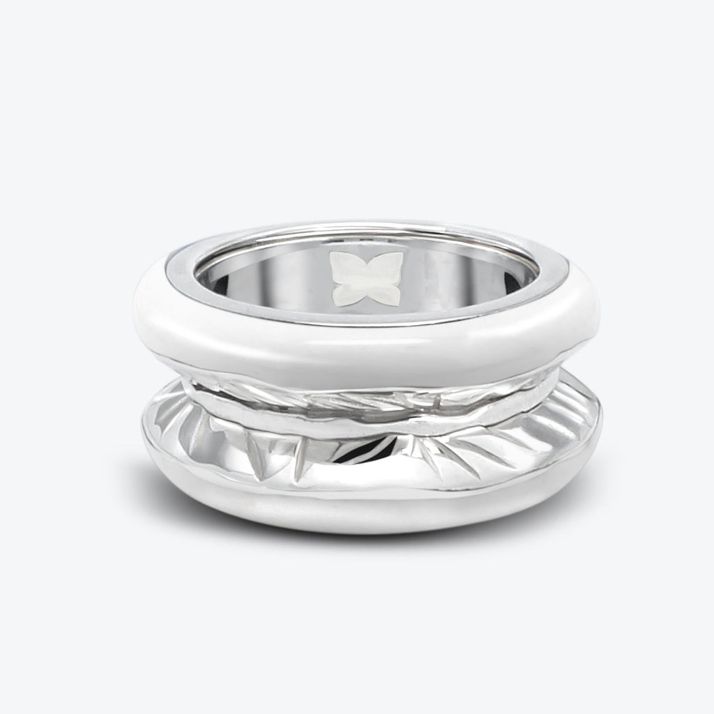 Antarctica 18K Hvidguld Ring m. Hvid Emalje
