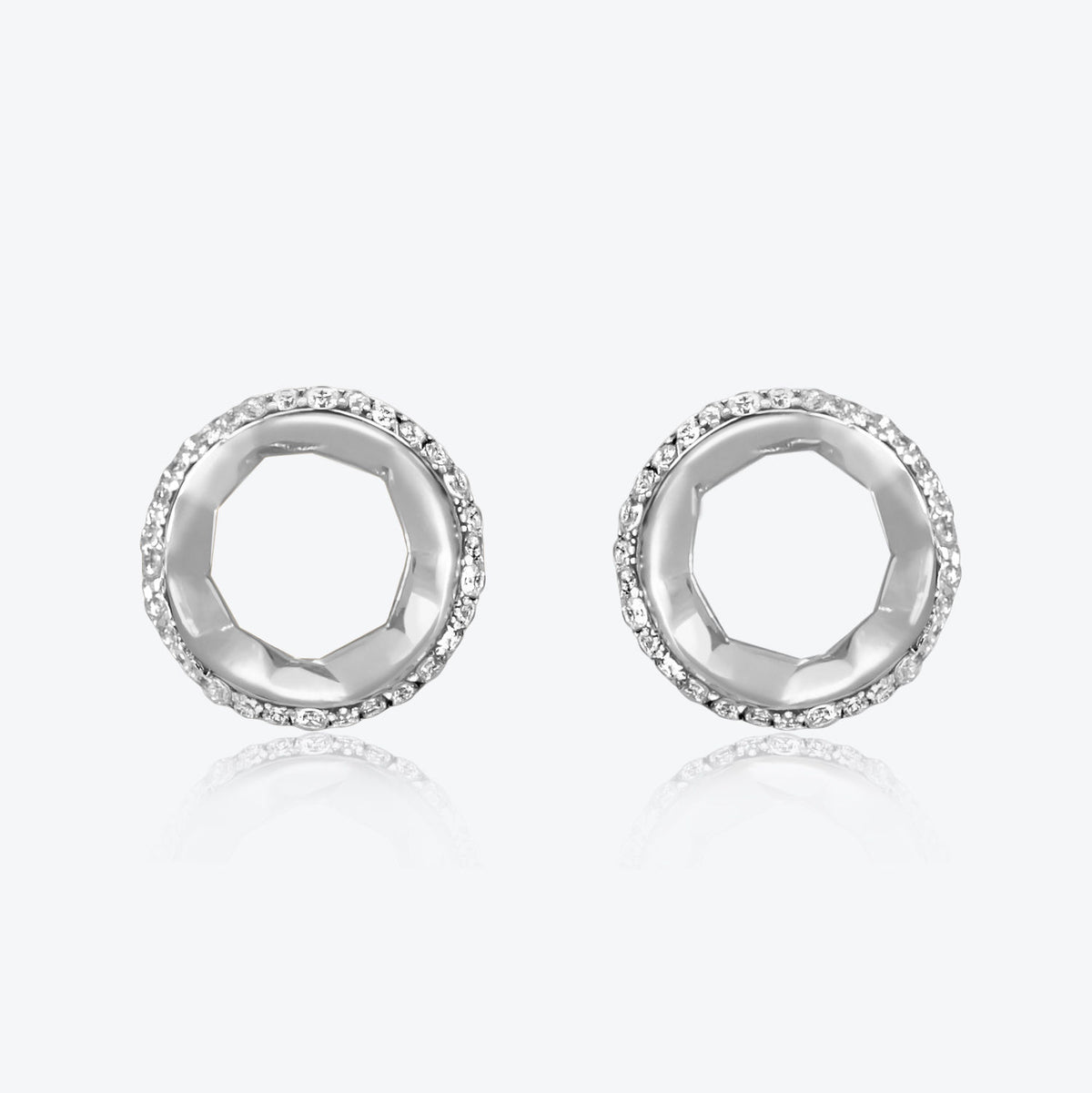 A. Sun Halo Aura 18K White Gold Studs w. Lab-Grown Diamond Pavé