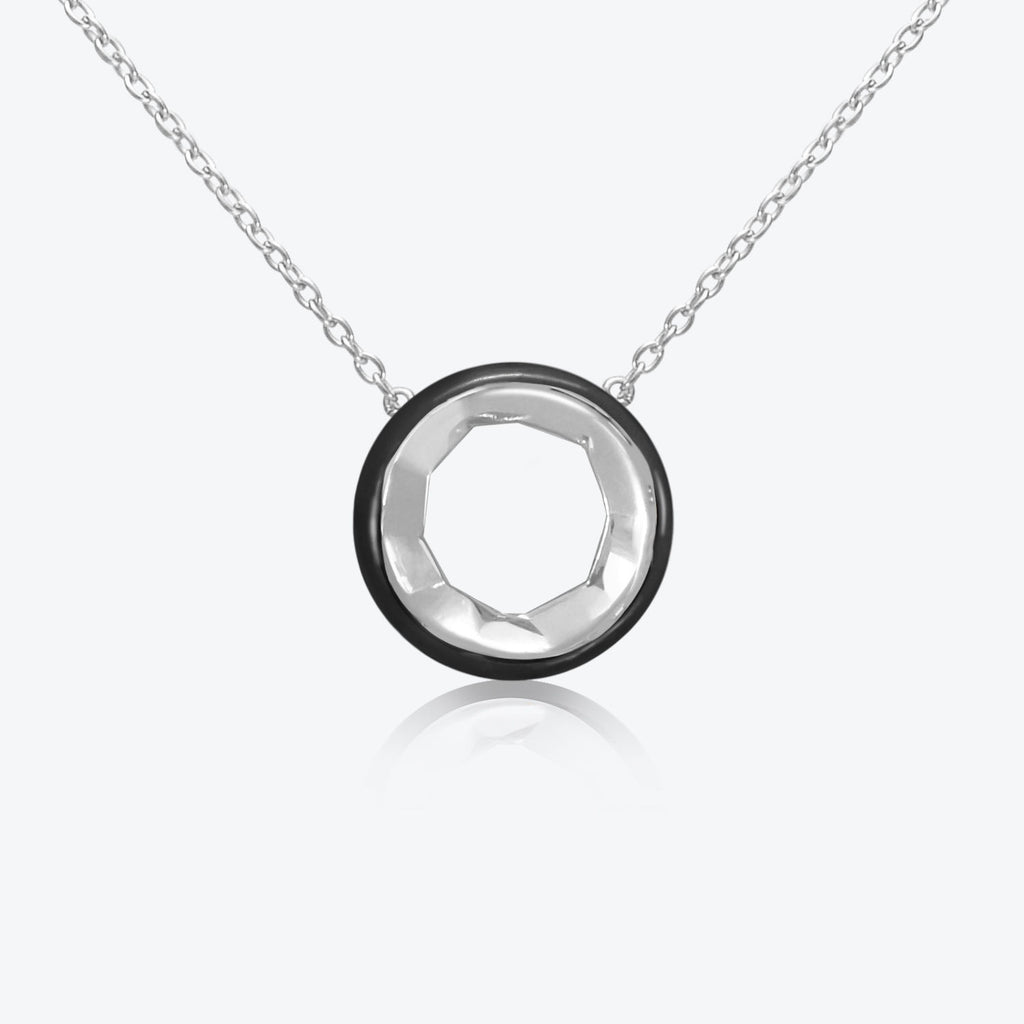 A. Sun Halo Sølv Halskæde m. Sort Emalje