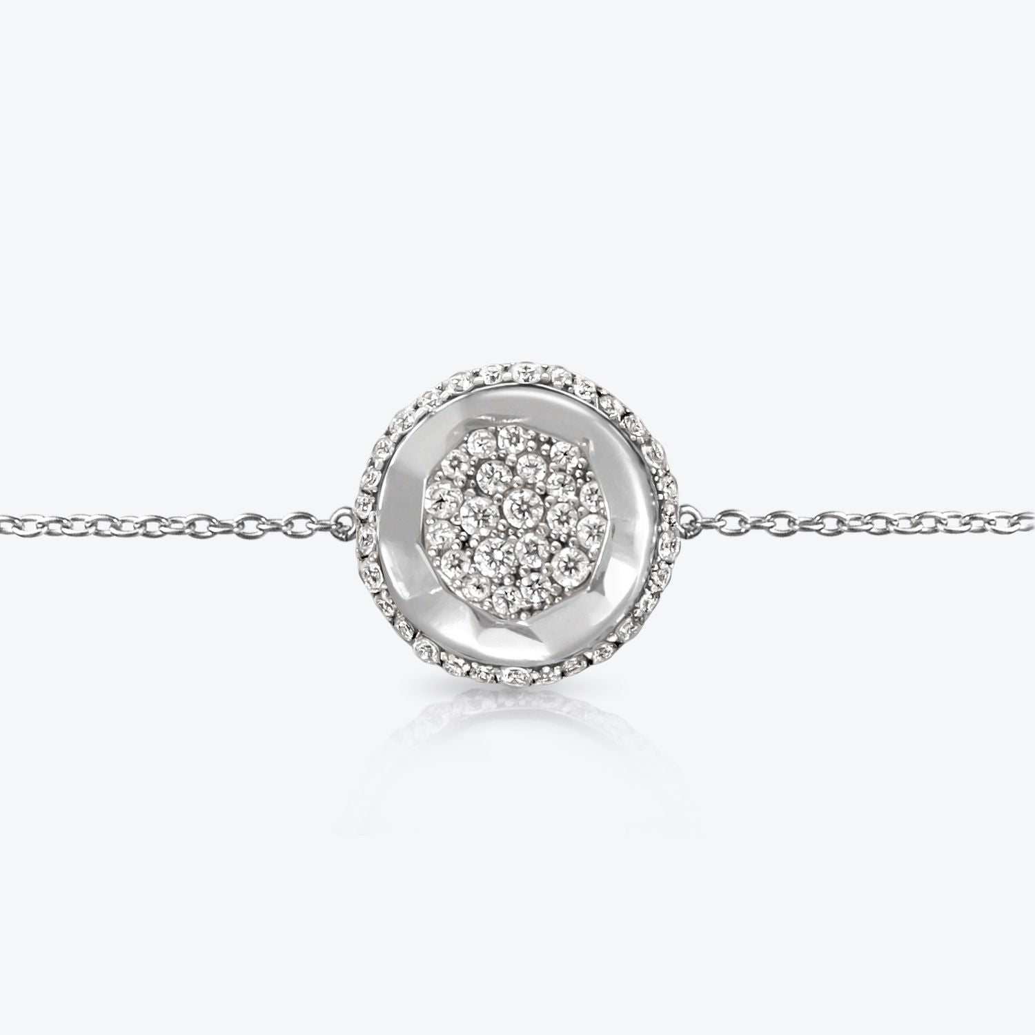 A. Sun Halo 18K White Gold Bracelet w. Full Lab-Grown Diamond Pavé