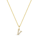 Petite Letter V Gold Vermeil Necklace w. Zirconias
