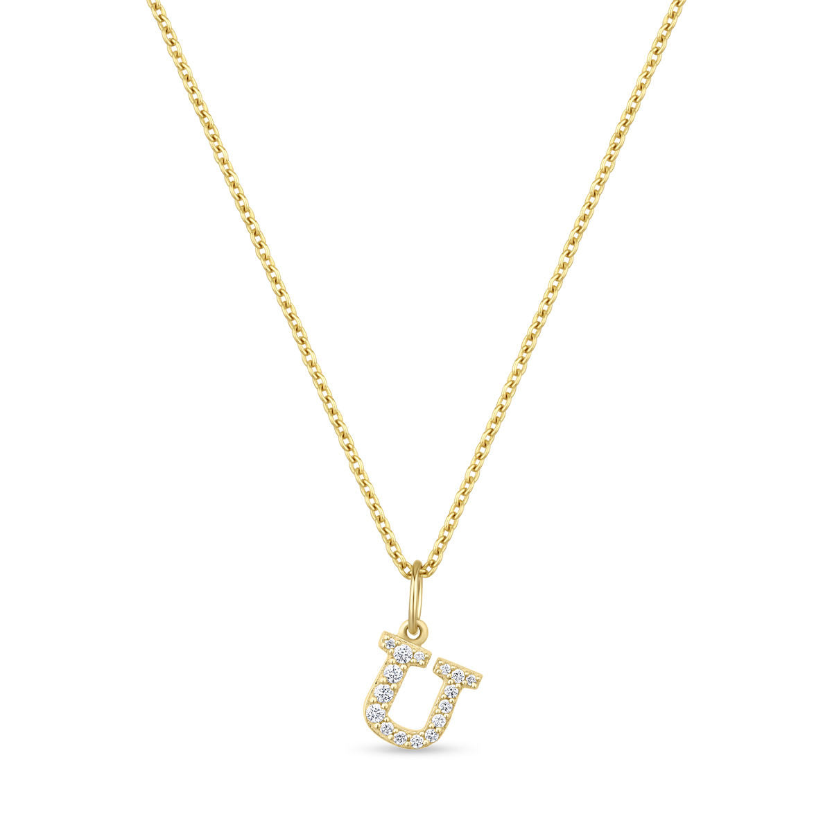 Petite Letter U Gold Vermeil Necklace w. Zirconias