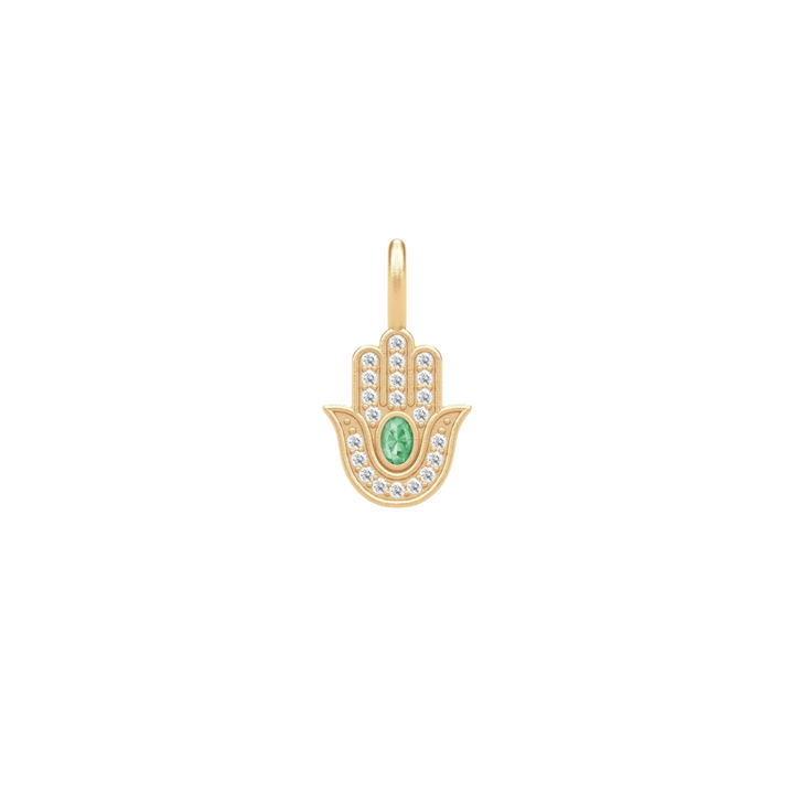 Hamsa Protection Forgyldt Ørering-Vedhæng m. Grøn Turmalin