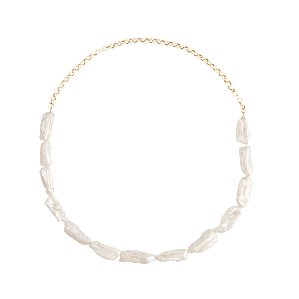 Biwa Gold Filled Choker Necklace w. Pearls