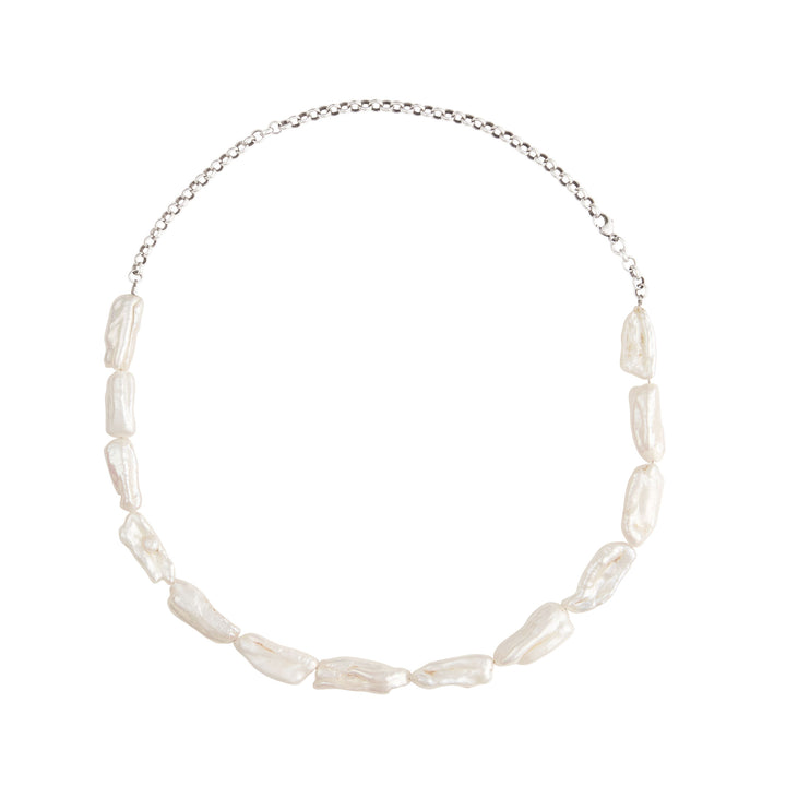 Biwa Silber Choker Halskette w. Perlen