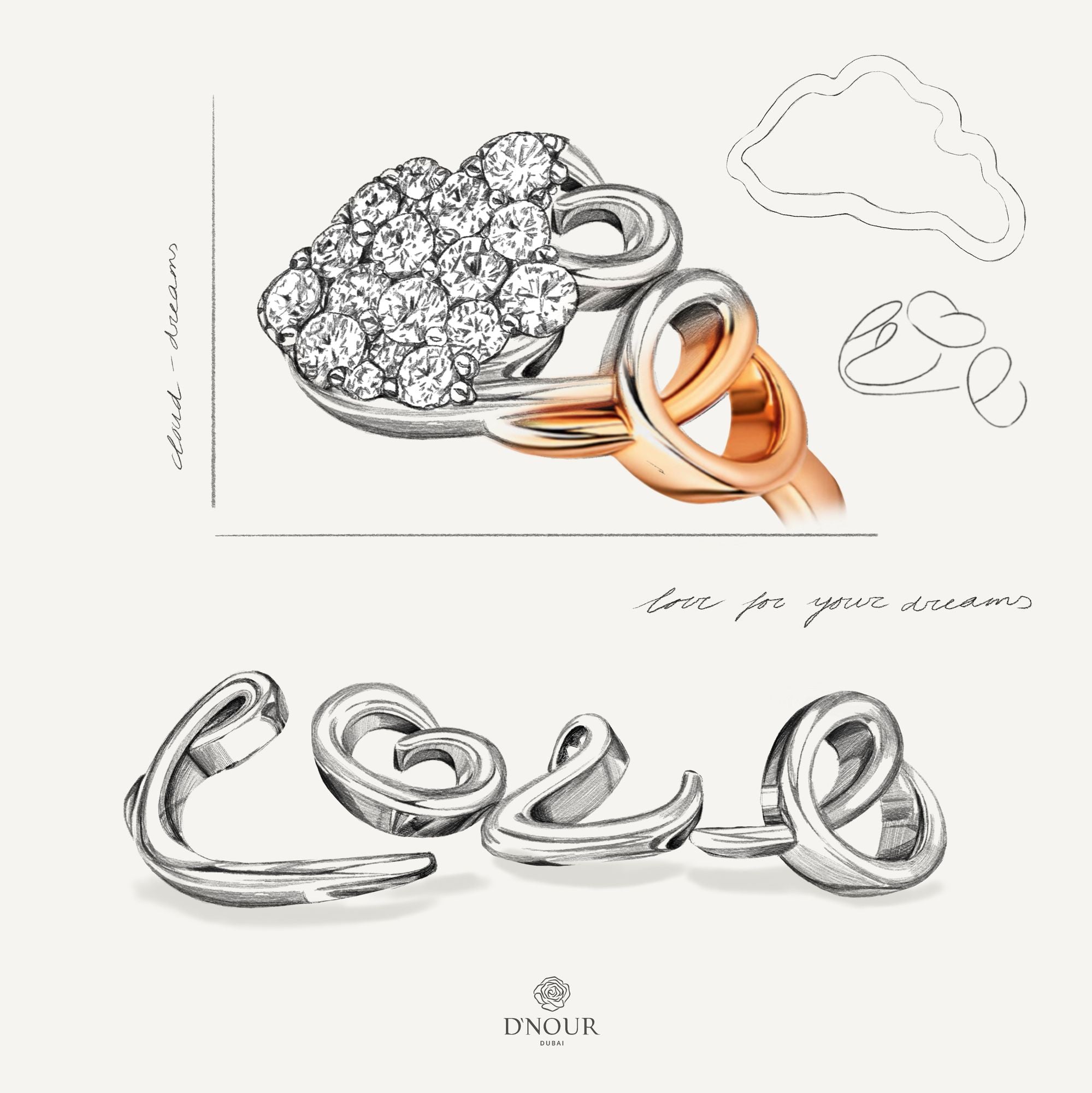 Allusia Liebe Emaille 18K Rosengold Armreif w. Diamanten