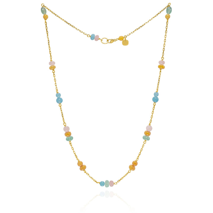 Piccolo Melrose 18K Gold Necklace, 45cm, w. Aventurine & Guava quartz