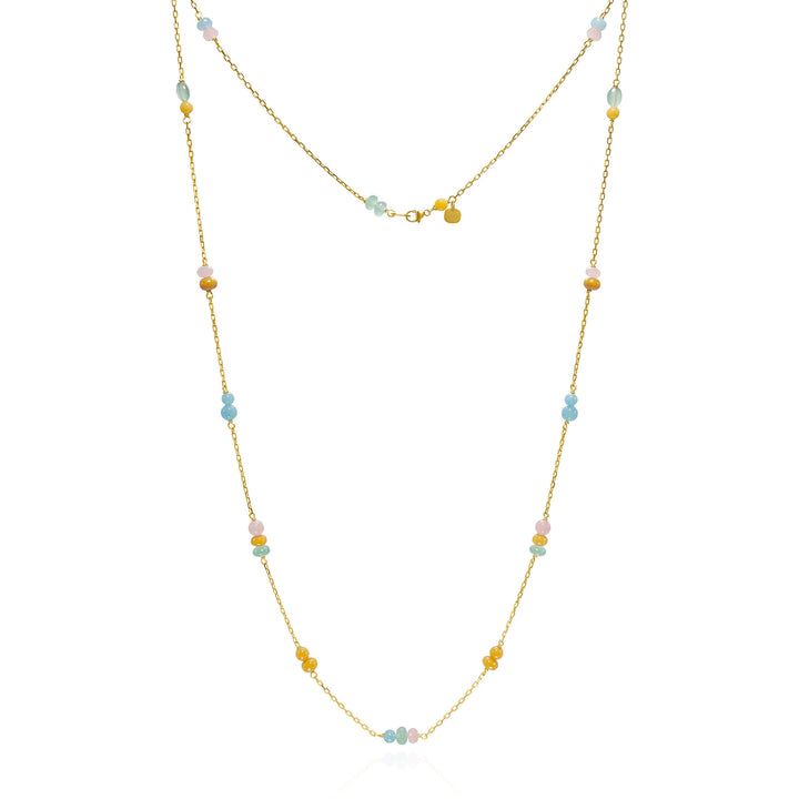 Piccolo Melrose 18K Gold Necklace, 74cm, w. Aventurine & Guava quartz