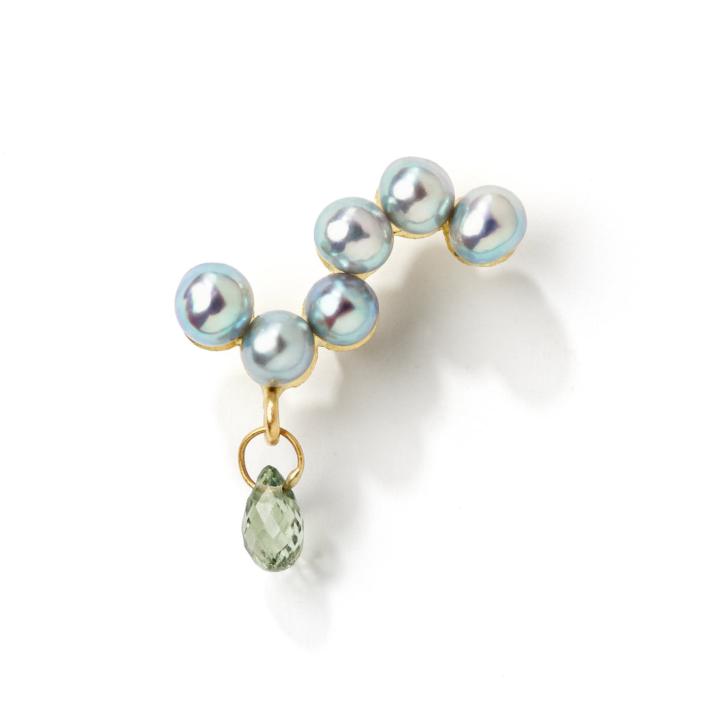 Fine Curves 18K guld Stud m. perler & grøn safir