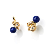 Sun melted studs 14K Gold Studs w. Diamonds & Lapis