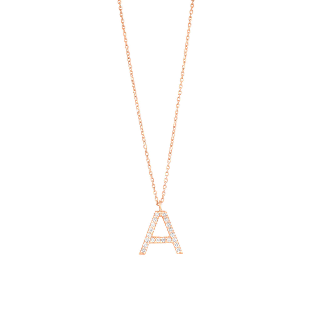 Pave Letter A 18K Rose Gold Necklace w. Diamonds