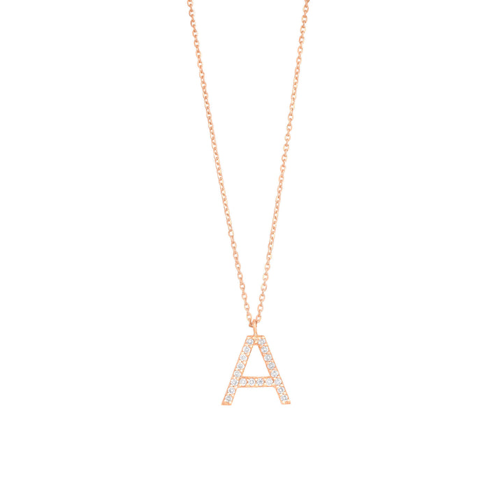 Pave Letter A 18K Rose Gold Necklace w. Diamonds