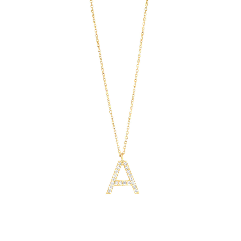 Pave Letter A 18K Gold Necklace w. Diamonds