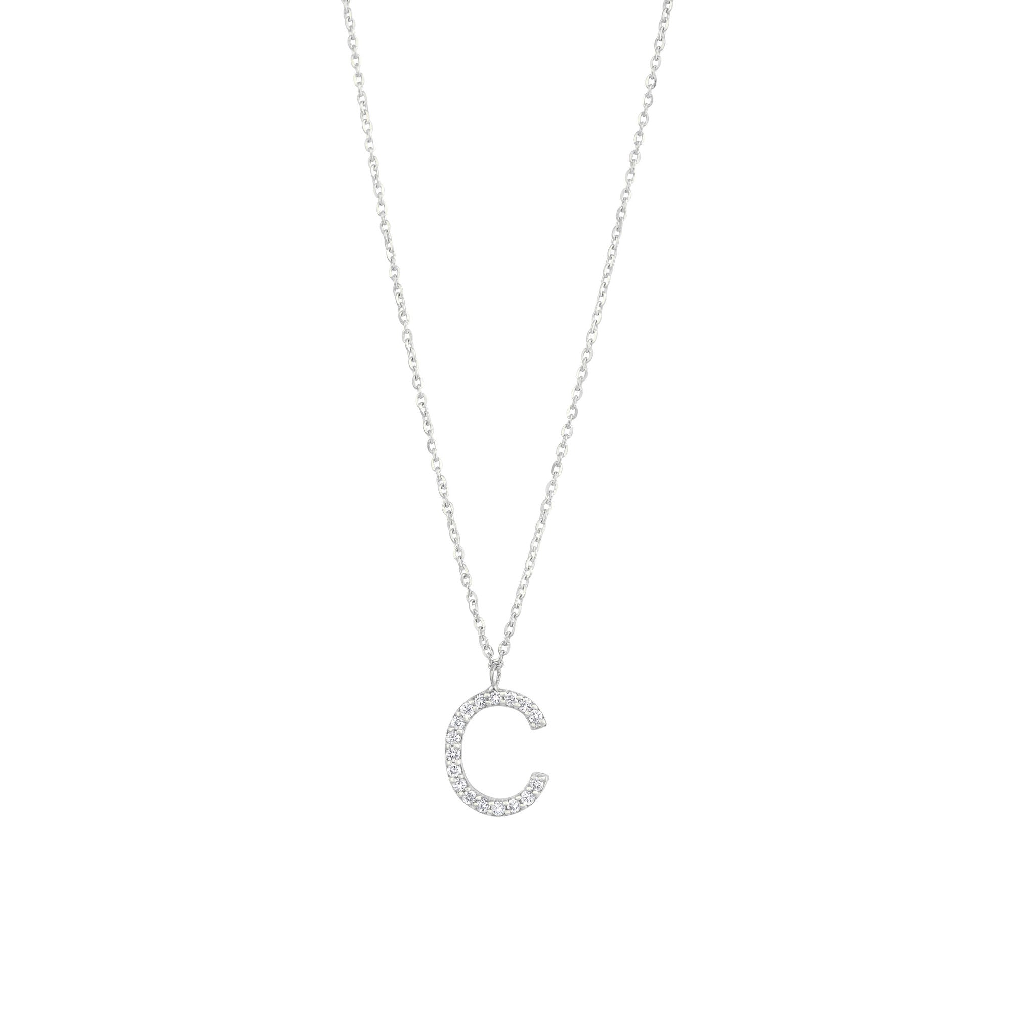 Pave Letter C 18K White Gold Necklace w. Diamanten