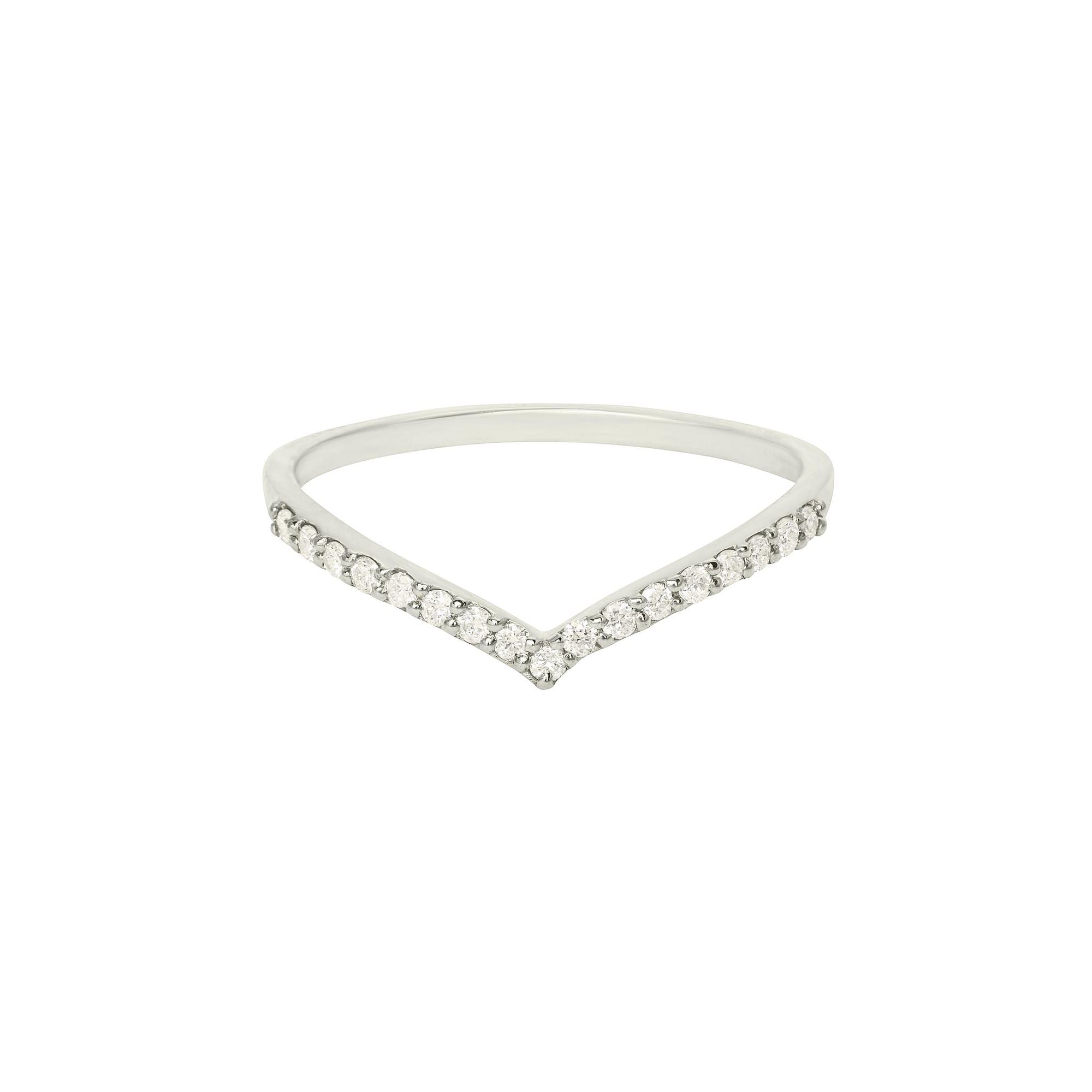 Pave V Band 18K White Gold Ring w. Diamonds