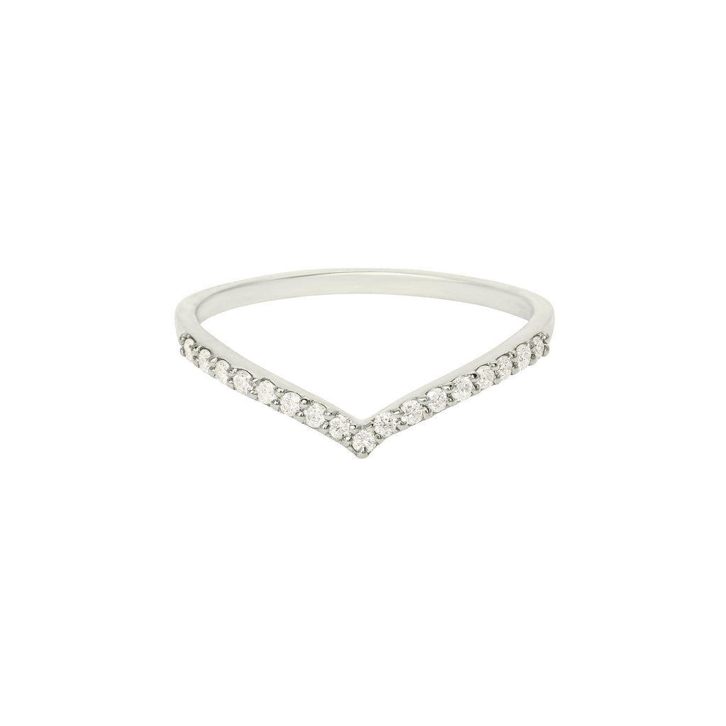 Pave V Band 18K White Gold Ring w. Diamonds