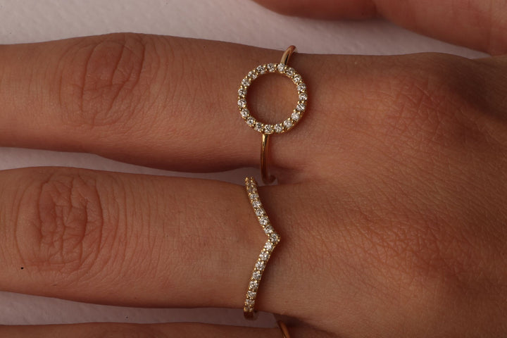 Pave V -bånd 18k hvid Guld Ring m. Diamanter