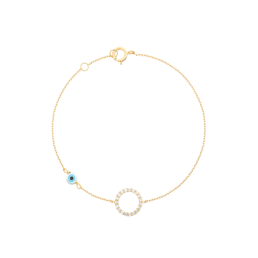 Pave Round Evil Eye 18K Gold Bracelet w. Diamonds