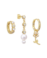 Poppy 18K Gold Plated Earrings w. Zirconia & Pearls Party Box