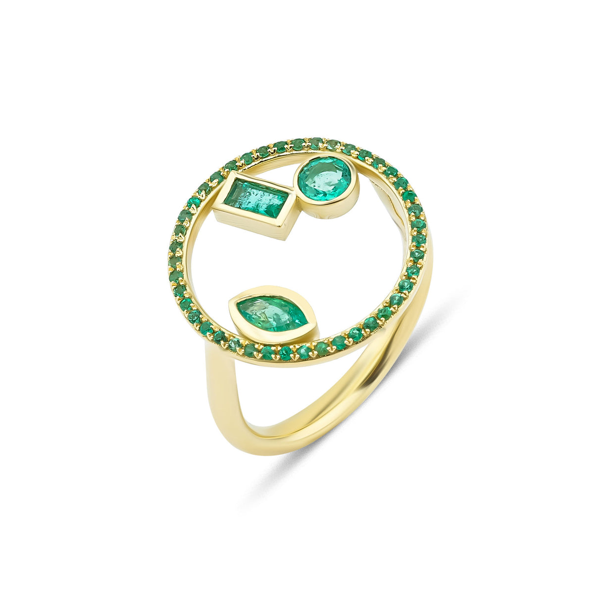 Projekt 2020 18K Gold Ring w. Emeralds & Diamond