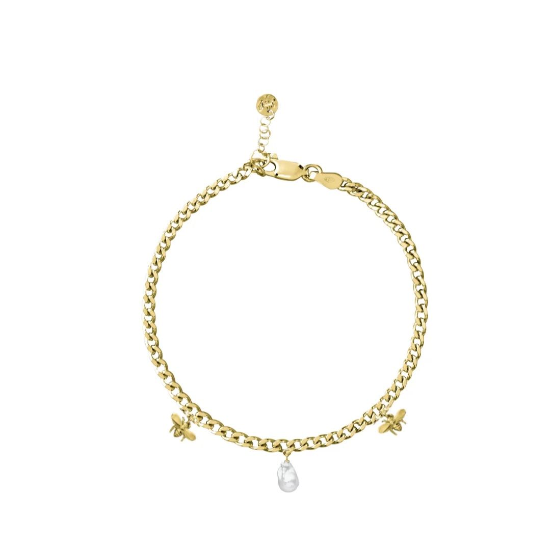 Queen Bee Gold Plated Necklace w. Pearl