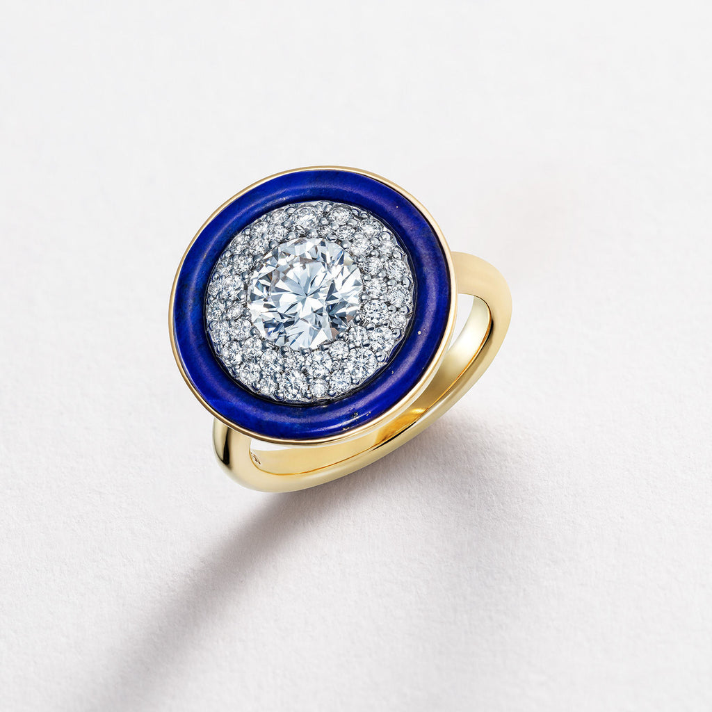 Diamond & Lapis Mosaic 18K Gold Ring