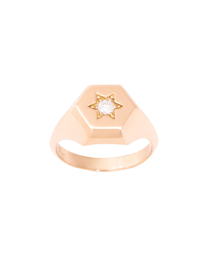 Star Signet 18K Gold, Whitegold or Rosegold Ring w. Diamonds