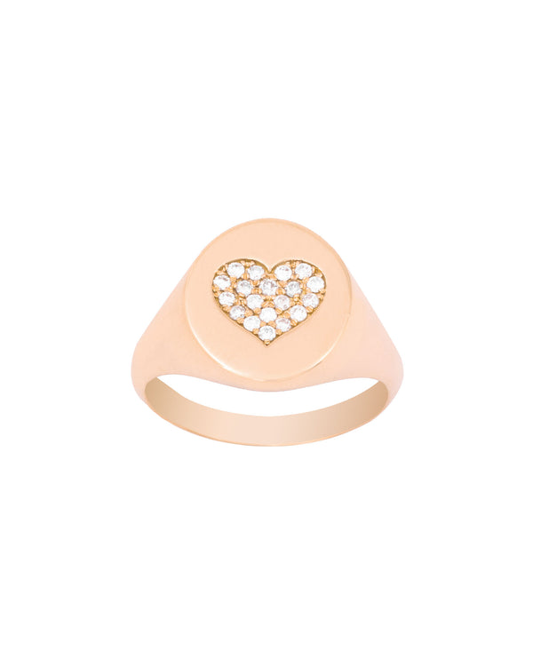 Heart Signet 18K Guld, Hvidguld eller Rosaguld Ring m. Diamanter