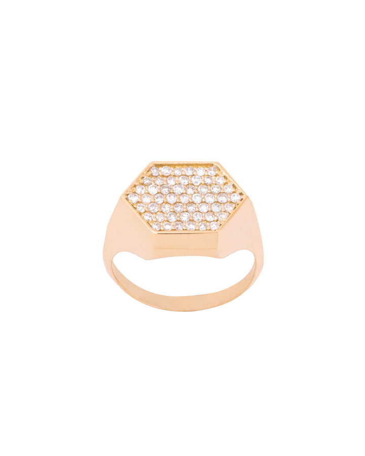 Hexagon 18K Gold, Whitegold or Rosegold Ring w. Diamonds