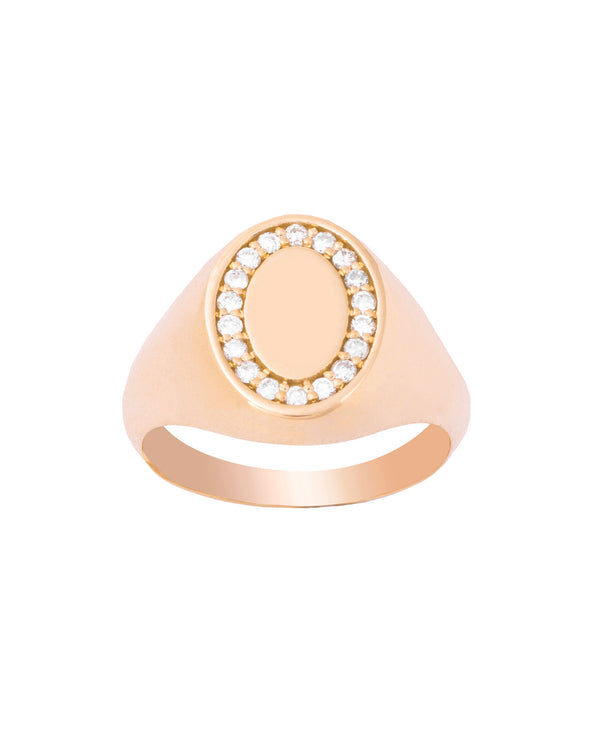 Oval Pinky 18K Gold, Whitegold or Rosegold Ring w. Diamonds