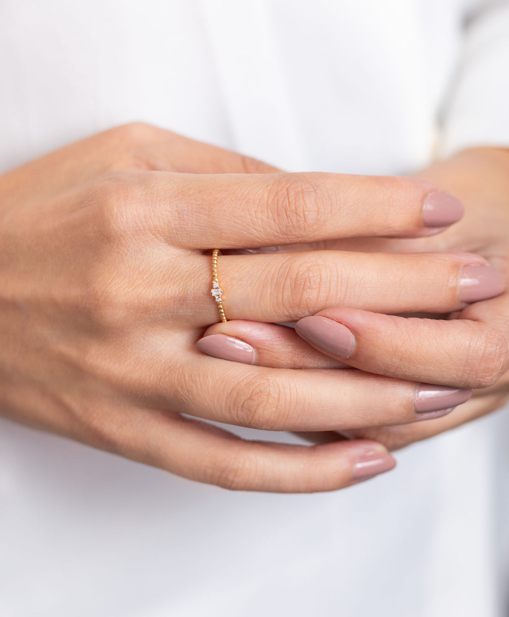 Baguette 18K Guld, Hvidguld eller Rosaguld Ring m. Diamanter