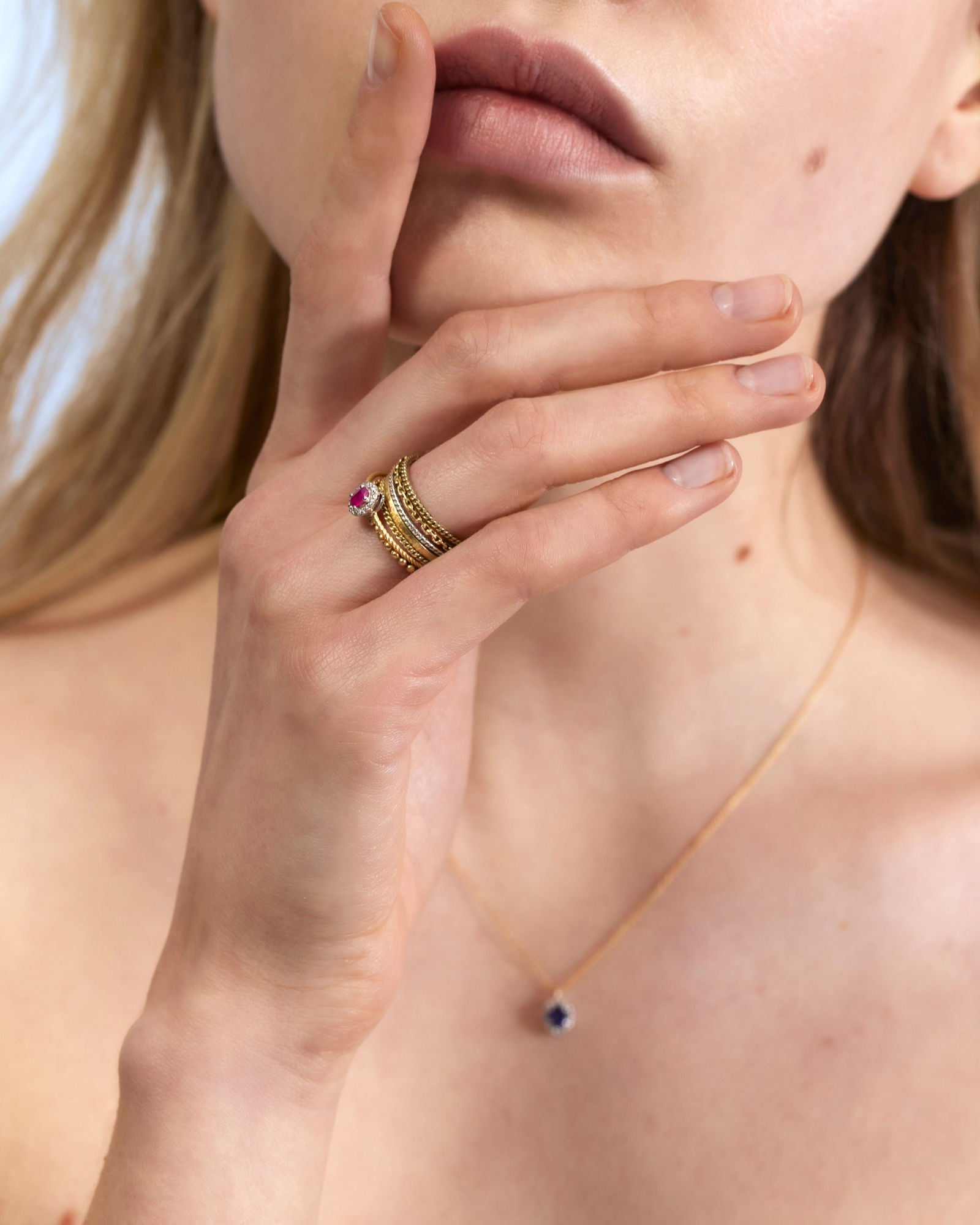 Set of four stacked 'Chapters' 18K Gold Ring