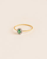 Emerald & Diamond Rosette 18k Goldring