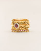 Rosette 18K Gold Ring w. Diamonds & Rubies
