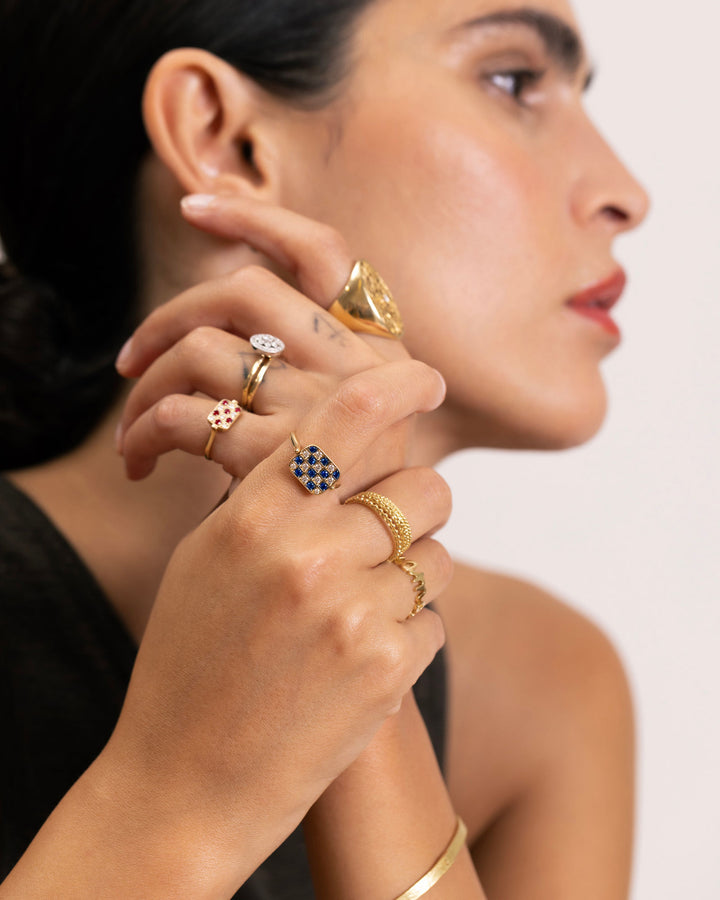 Philidor Rotating Chessboard 18K Gold Ring w. Diamonds & Sapphires