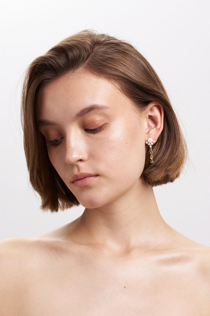 RONI 9k Gold Earrings w. Citrins & Pearl