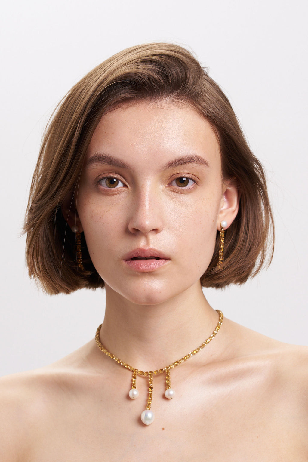 MALKA 9k Gold Earrings w. Citrins & Pearls