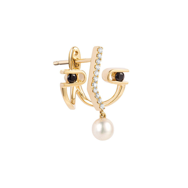 RUIFIER | PREMIERE Paola 18K Guld Ørerings-vedhæng m. Perle, Diamant & Spinel