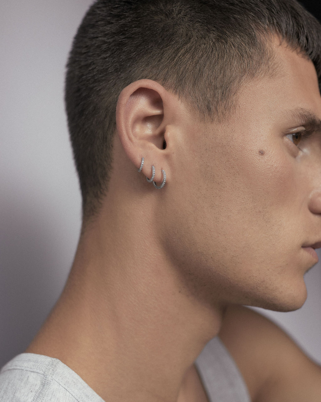 Rainbow 10 14K White Gold Huggie w. Lab-Grown Diamonds