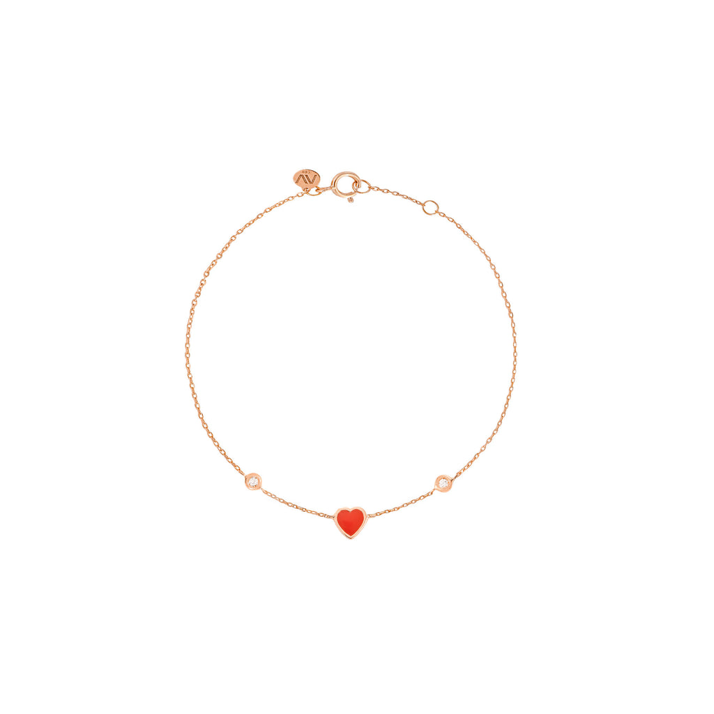 Red Heart 18K Rose Gold Bracelet w. Diamonds