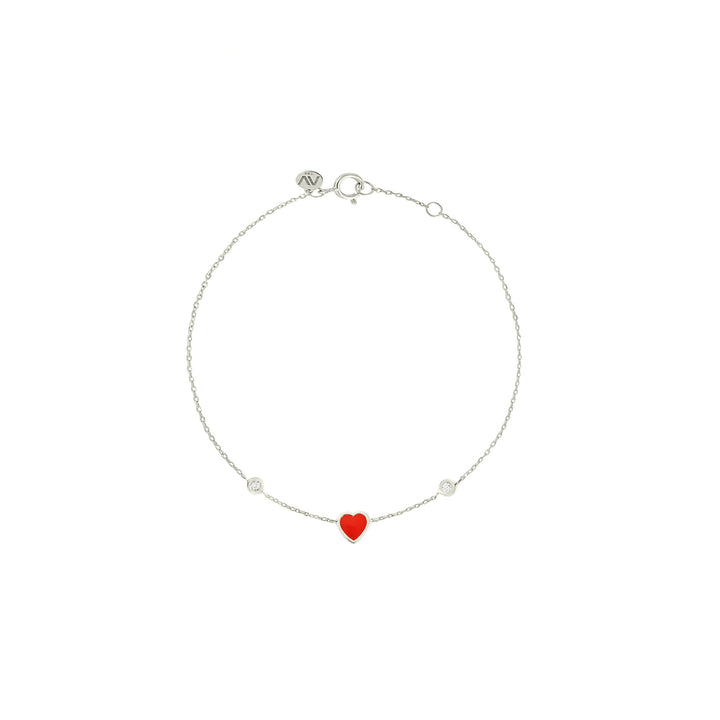 Red Heart 18K White Gold Bracelet w. Diamonds