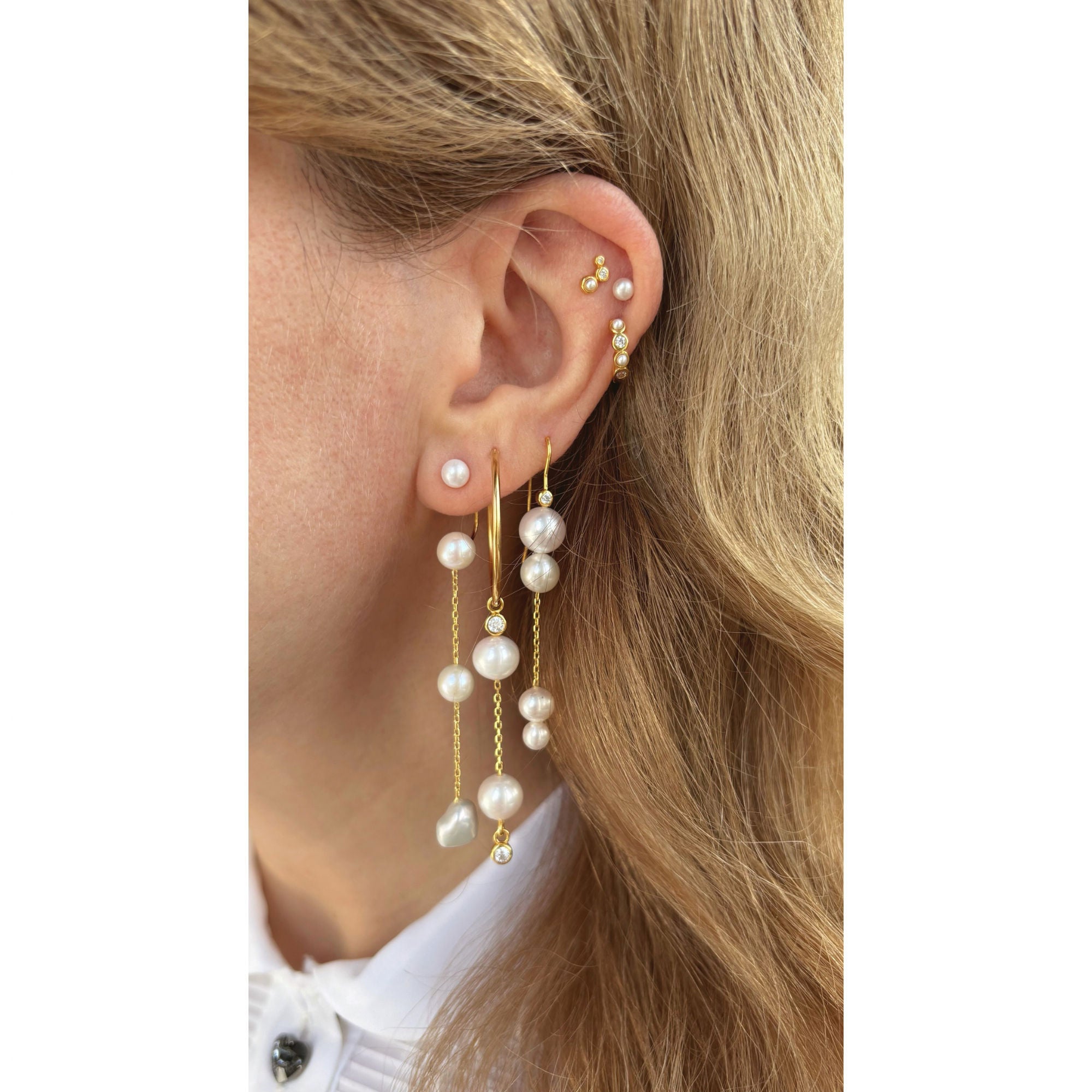 Dionyza Gold Plated Hoop w. Cubic Zirconia & Pearls