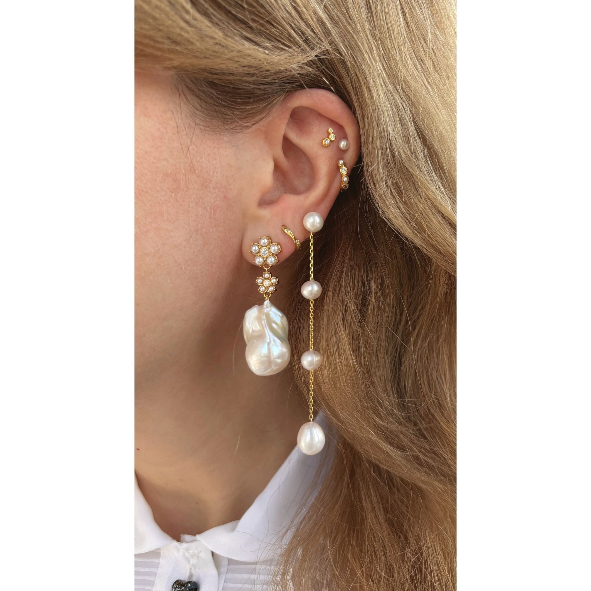 Viola Gold Plated Stud w. Cubic Zirconia & Pearls