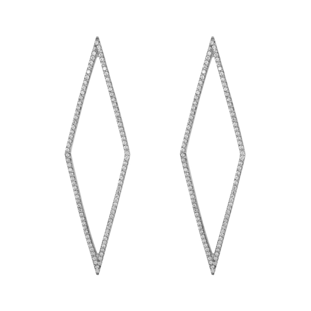 Rhomb Black Ruthenium an silbernen Ohrringen w. Zirkonia