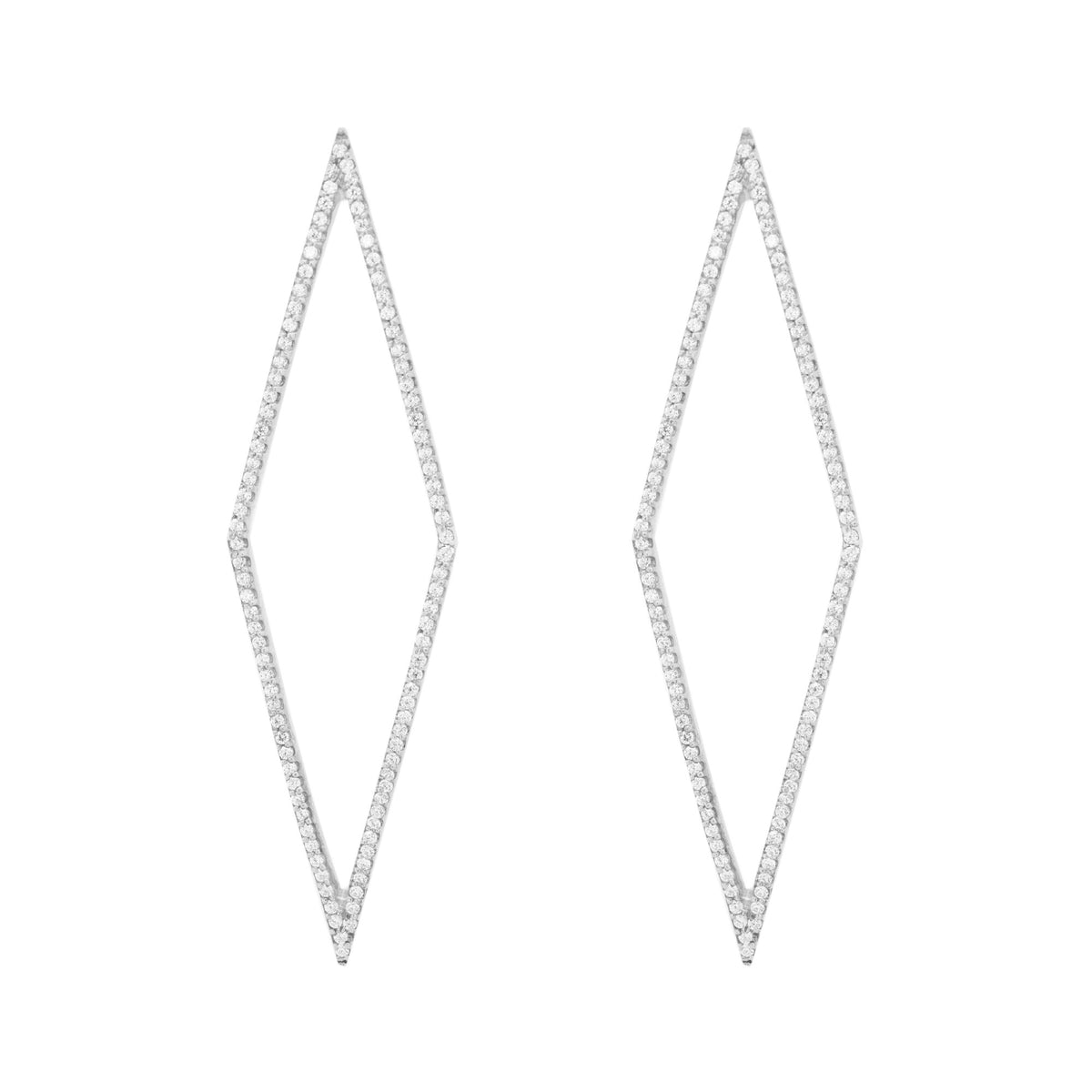 Rhomb weißes Rhodium an silbernen Ohrringen w. Zirkonia