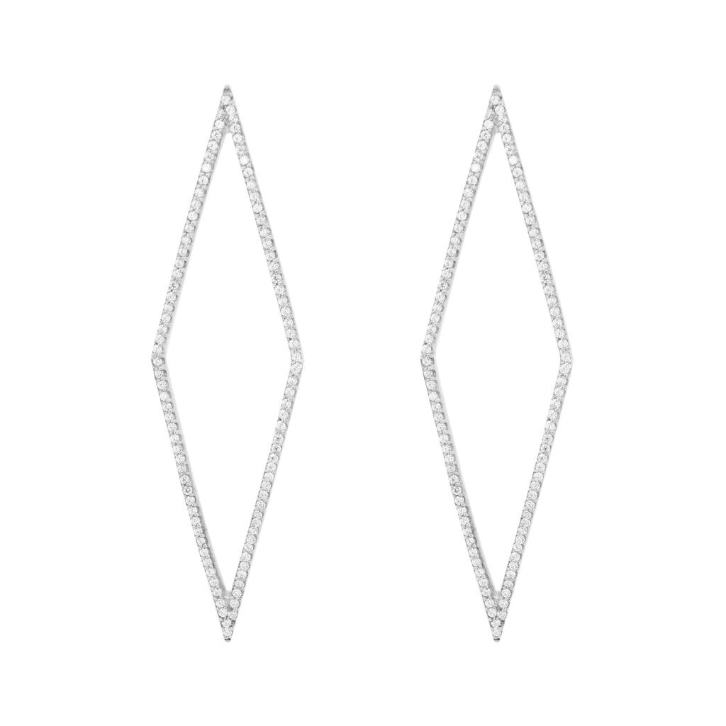 Rhomb weißes Rhodium an silbernen Ohrringen w. Zirkonia