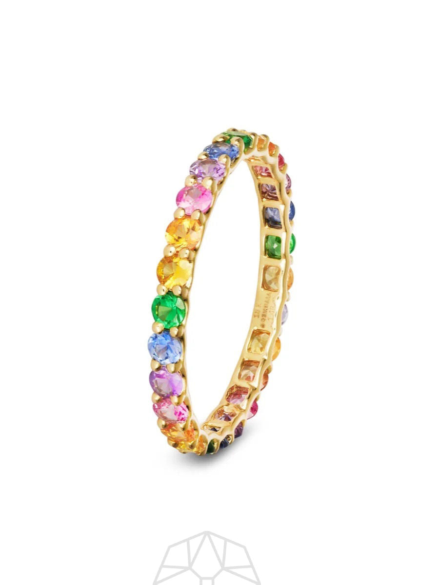 Rainbow Sapphire Skinny 14K Gold Ring